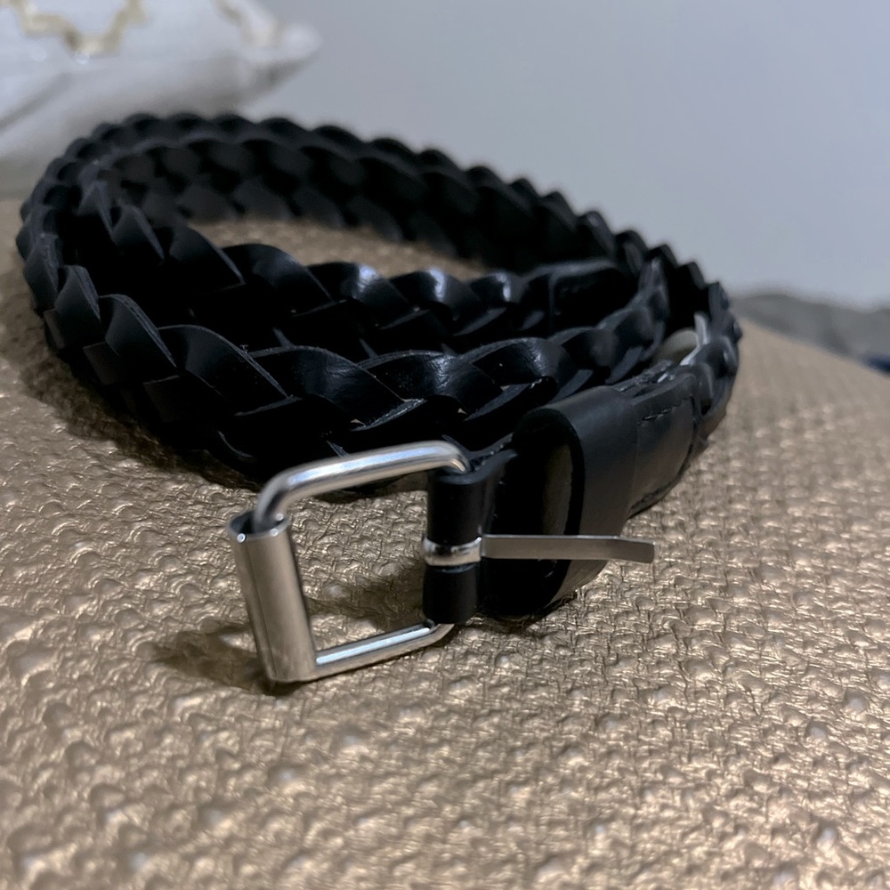 Braided black belt size S/M slim belt silver buckle